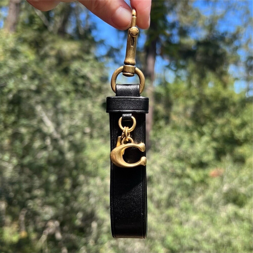 COACH Keychain Bag Charm Key Ring Black C Logo Brass Hardware AUTHENTIC